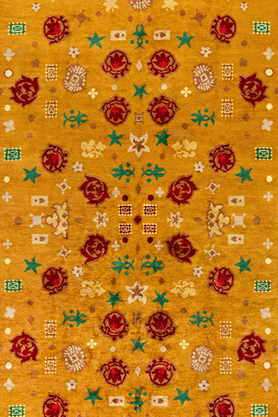 Vintage carpet French Art Deco deco gold botanical bb4696 15x10