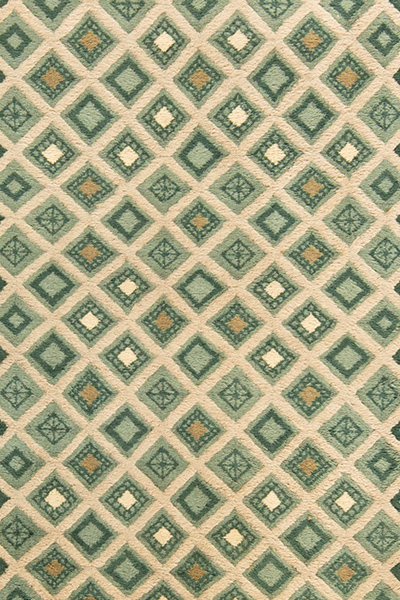 Vintage rug French deco green geometric abstract 7x5 bb6038