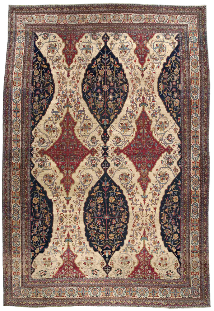Antique rug Persian kirman ivory botanical bb3727 23x15