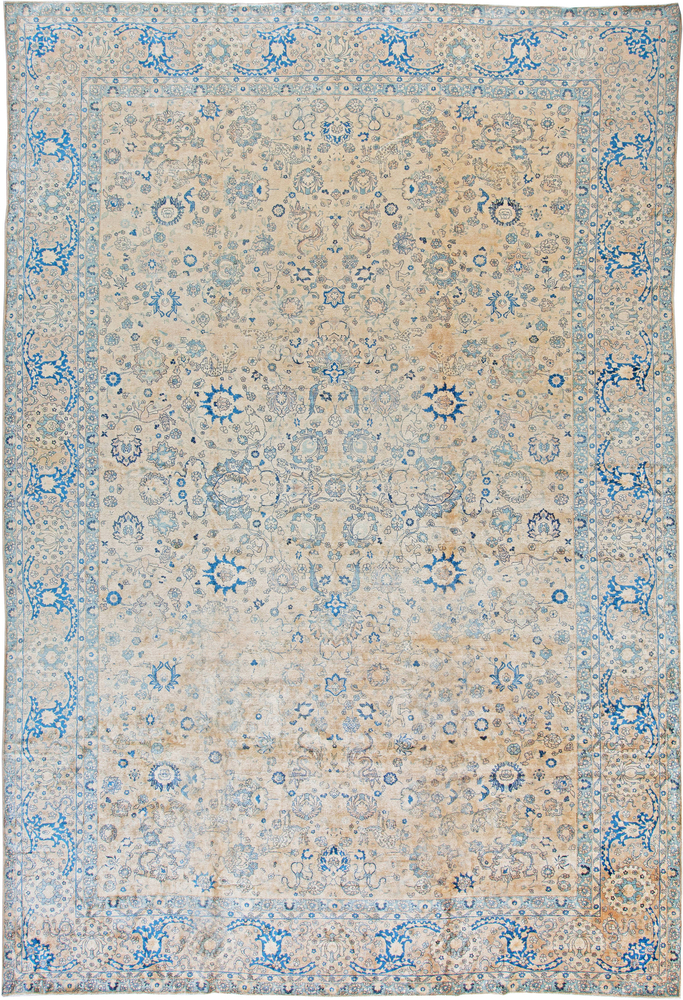Antique rug Persian kirman beige botanical bb2858 17x11 5
