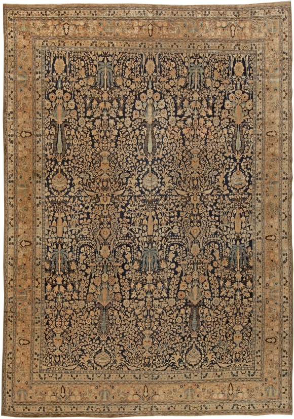 Antique rug Persian khorassan blue botanical 14x10 bb5667