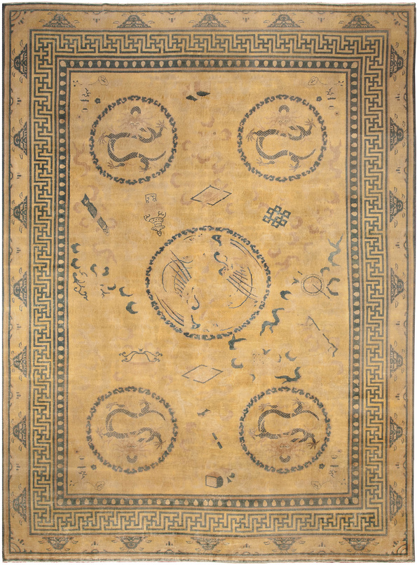 Antique carpets Chinese samarkand gold figurative geometric bb3807 14x11