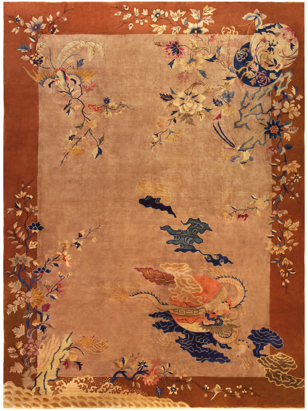 Carpet vintage Chinese deco brown floral botanical bb5193 16x12