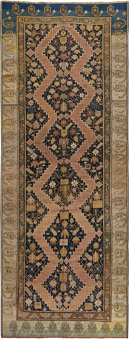 Antique rugs russian karabagh blue geometric bb0955 14x6%281%29