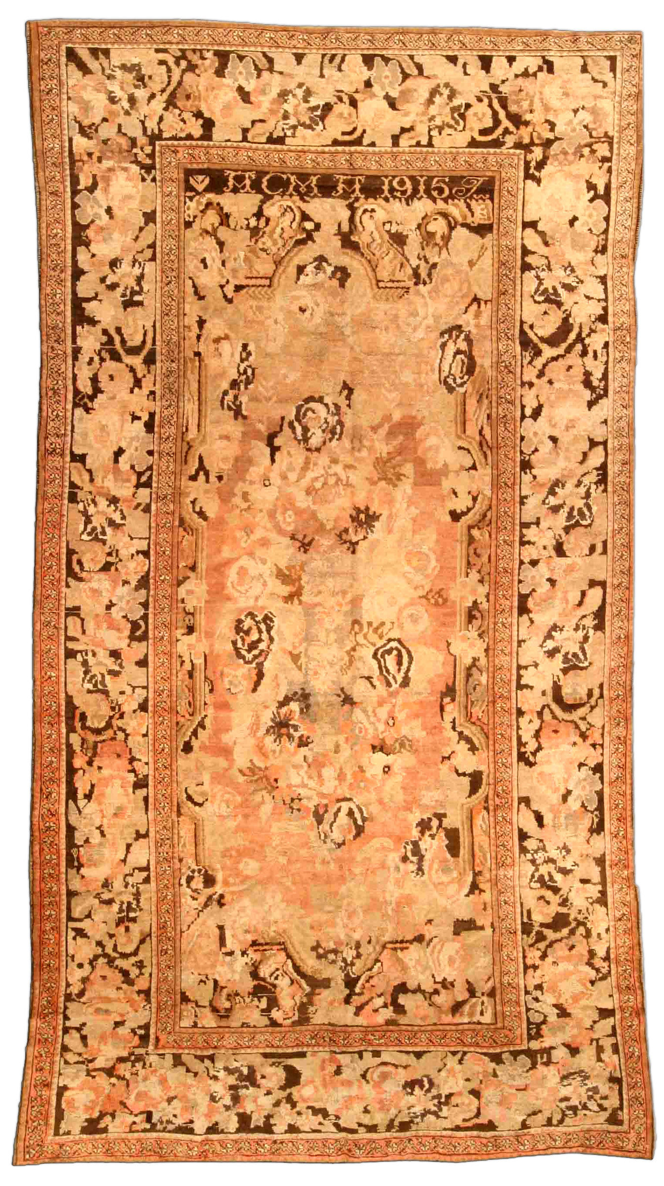 Antique carpet russian karabagh brown botanical bb4176 12x6