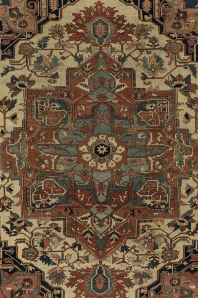 Antique rug Persian heriz beige blue red botanical 12x10 bb6355