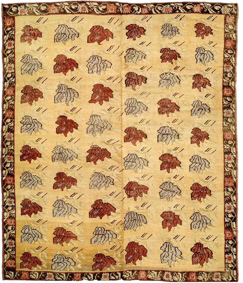 Antique carpets russian caucasian karabagh gold botanical bb3361 11x10
