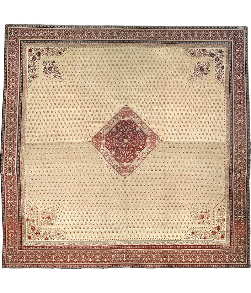 Antique rug Turkish hereke beige geometric bb1632 16x16