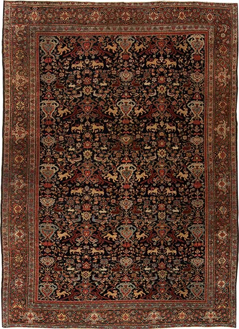 Antique carpets Persian feraghan red botanical figurative 12x8 bb6310