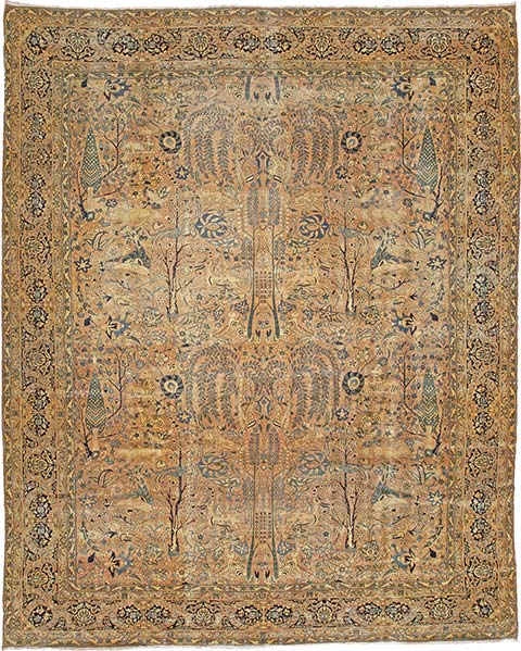 Antique rugs Persian kirman pink figurative botanical bb3197 16x13