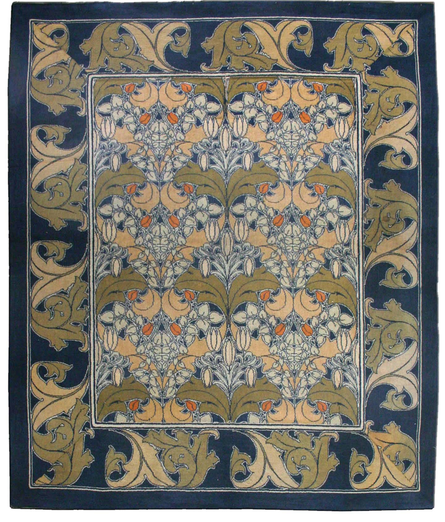 Carpet vintage European american arts crafts voysey blue botanical bb2514 9x7