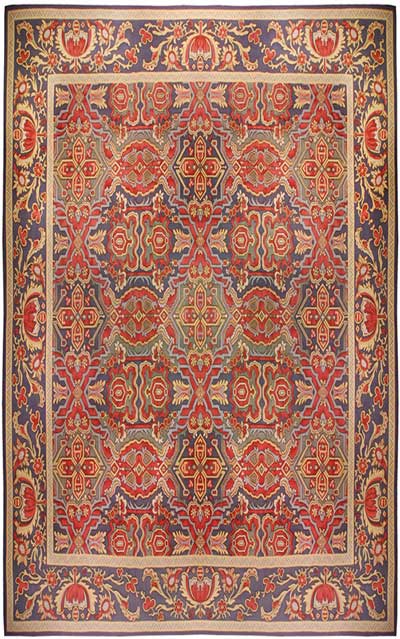 Antique rug European american French aubusson savonnerie red geometric bb0181 19x17