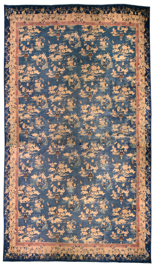 Antique rugs Chinese samarkand blue botanical bb3082 25x18
