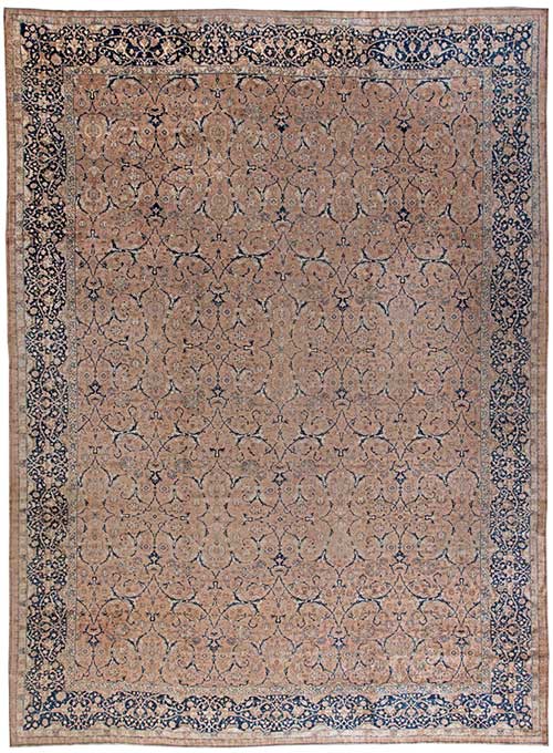 Antique rug Persian tabriz orange botanical 18x13 bb5927