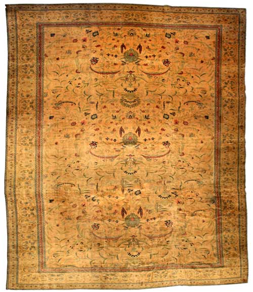 Antique carpet Indian north Indian beige botanical bb2855 26x15