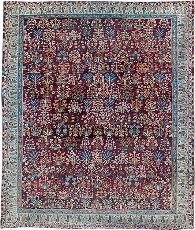 Antique rugs Indian amritsar pink red blue botanical 17x14 bb6408