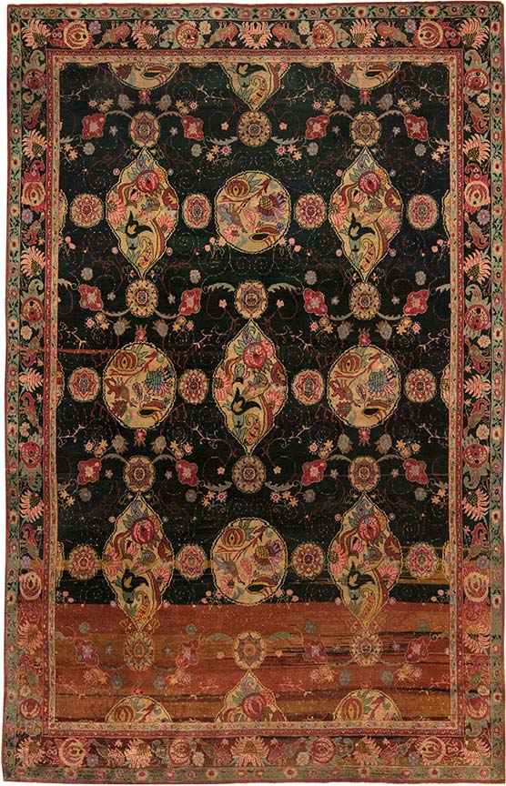 Antique rug Indian green floral 14x10 bb6435