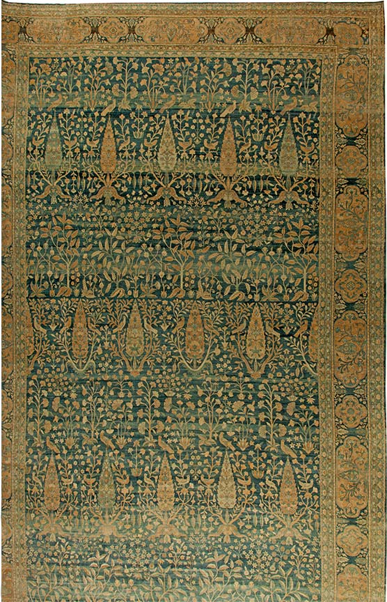 Antique carpets Persian kirman beige botanical 28x17 bb6079