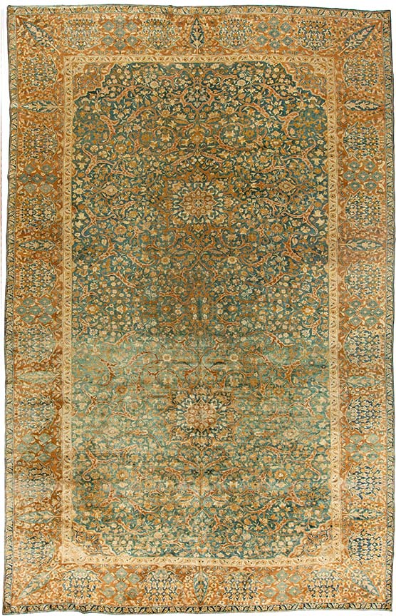 Antique rugs Persian kirman blue botanical 18x9 bb5921