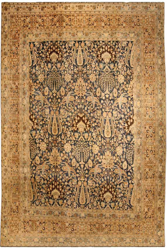 Antique rugs Persian khorassan blue botanical bb4084 15x11