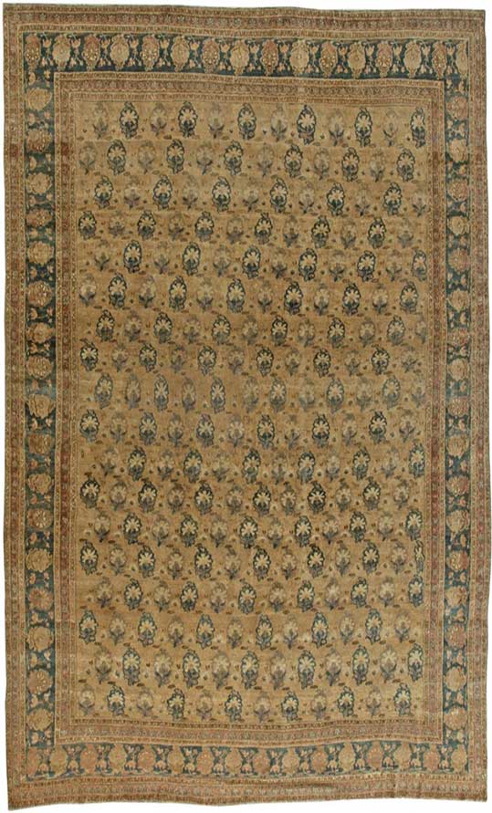 Antique rug Persian tabriz beige botanical 13x11 bb5937