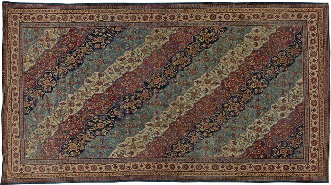 Antique rugs Persian kirman blue botanical 12x7 bb5719