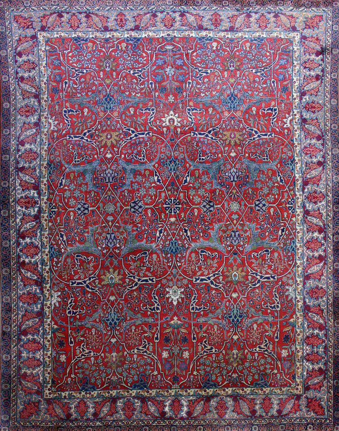 Antique carpet Persian tehran red botanical bb2550 10x8