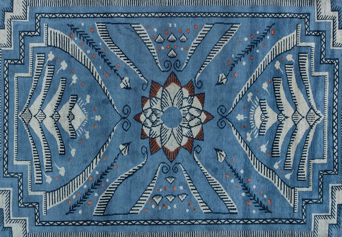 Contemporary rug custom Tibetan blue white brown 12x8 n11529