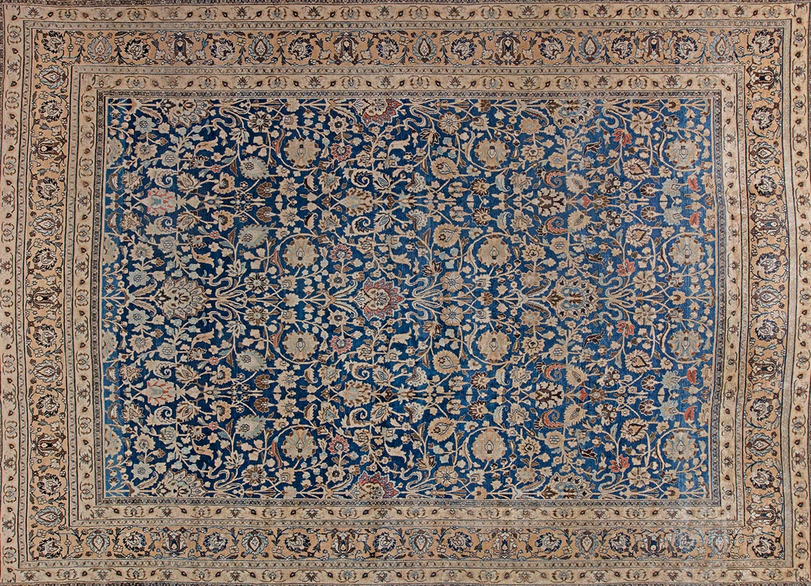 Antique rug Persian tabriz blue botanical bb4292 17x12