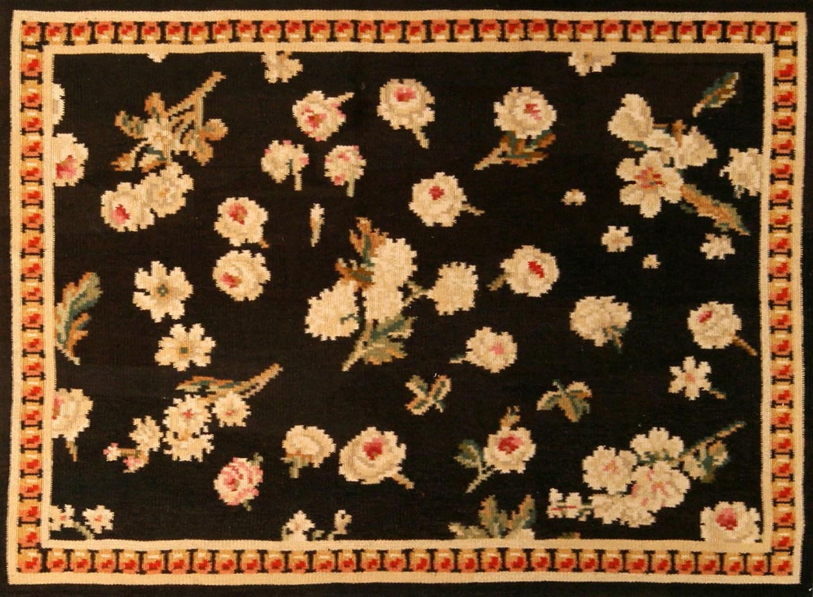 Antique rug russian bessarabian ukrainian black botanical bb4328 5x4