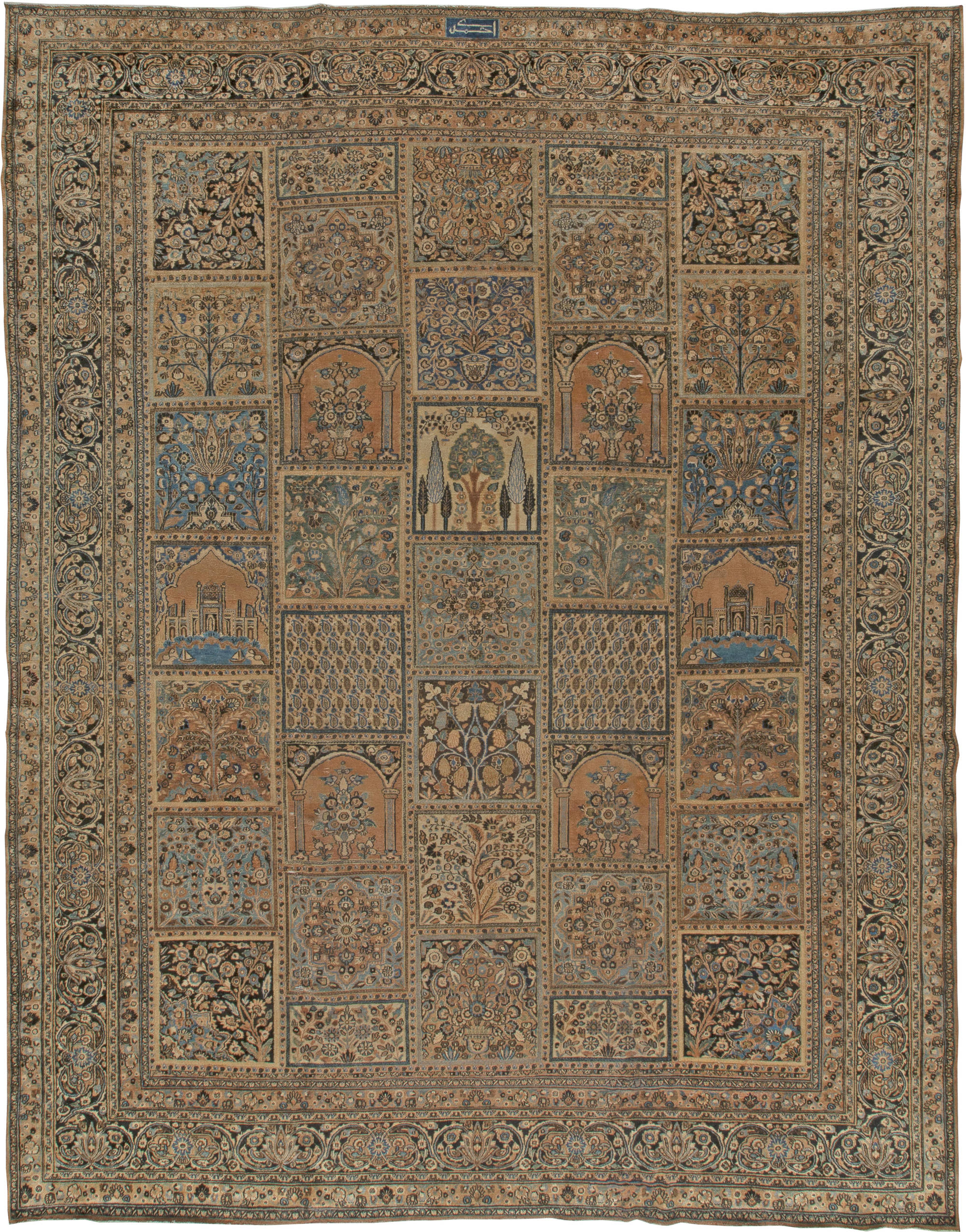 Antique Persian meshad garden carpet 15x13 bb5586