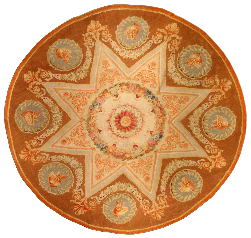 Antique rug European american French aubusson savonnerie brown botanical geometric bb0561 12x11