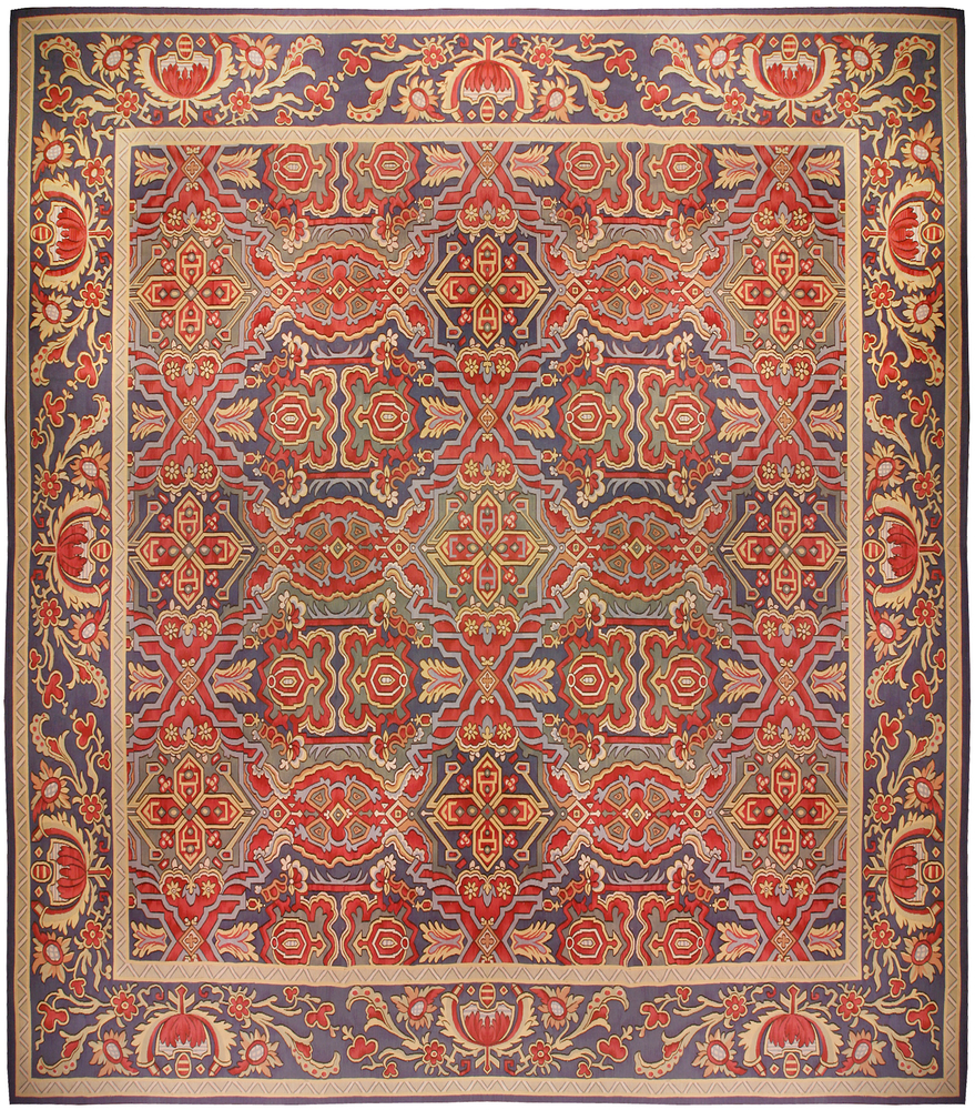 Antique rug European american French aubusson savonnerie red geometric bb0181 19x17