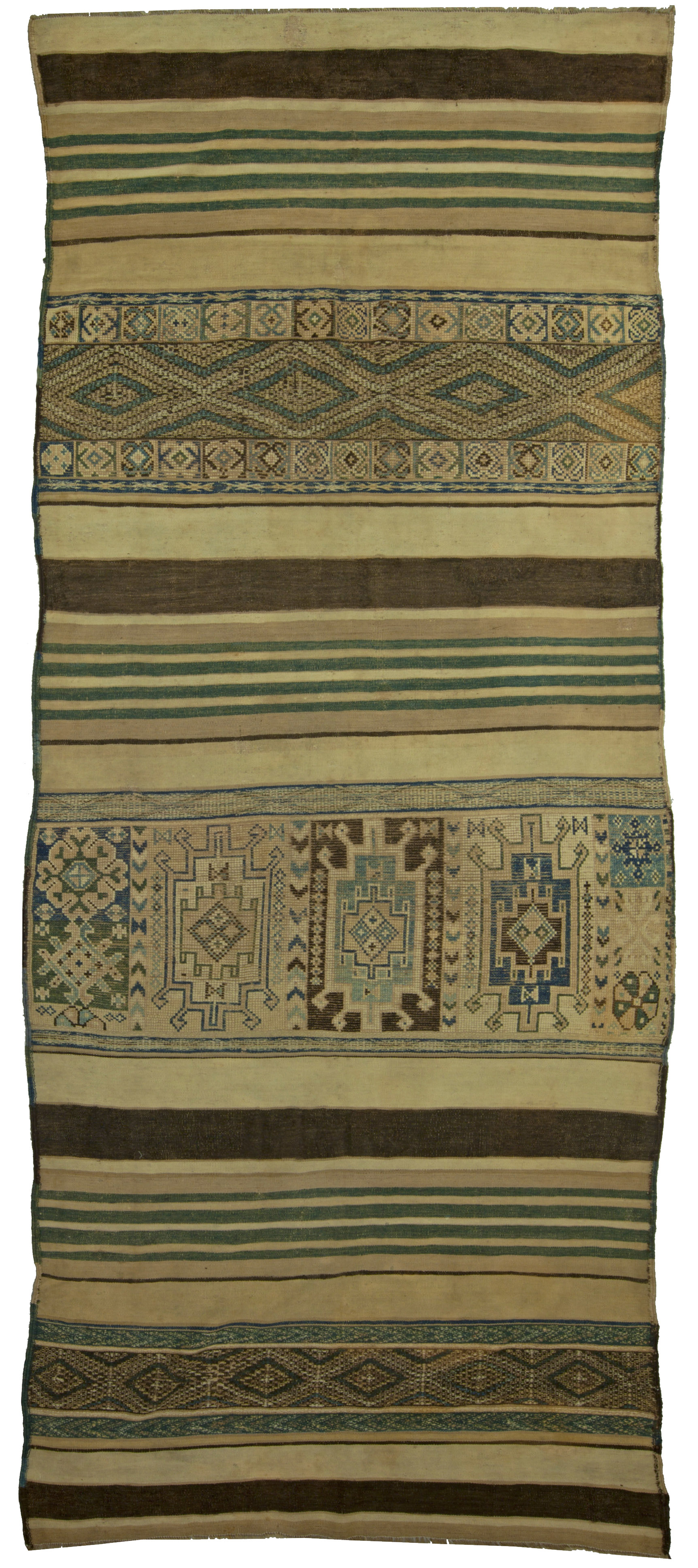 Vintage carpet Moroccan green abstract geometric bb5239 13x5