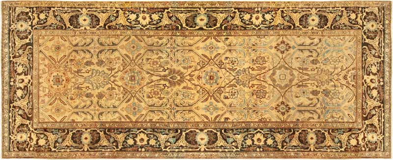Antique rugs Persian bidjar brown floral botanical bb5189 14x6