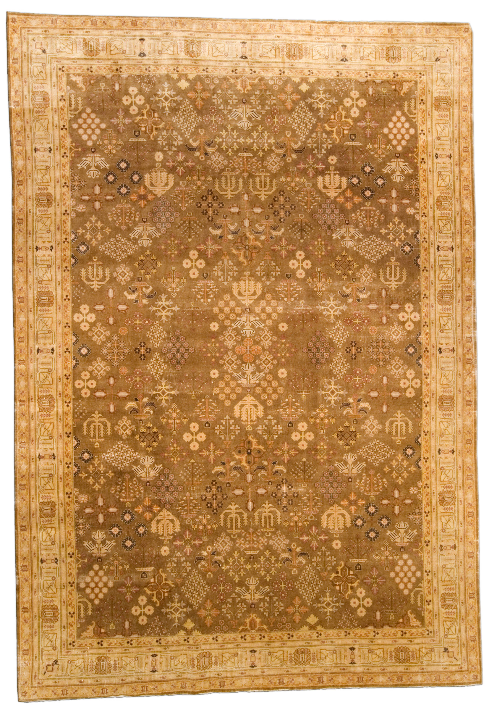 Antique carpets Persian tabriz brown botanical bb4239 10x7