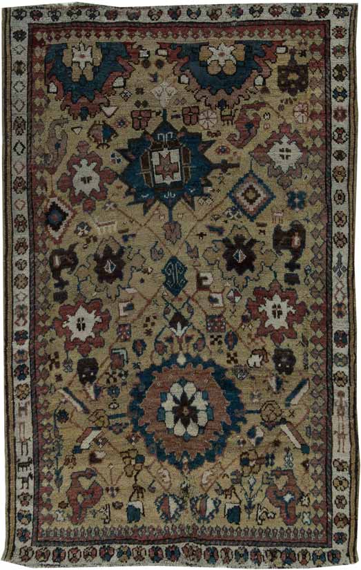 Antique carpet caucasian brown geometric botanical 7x5 bb6361