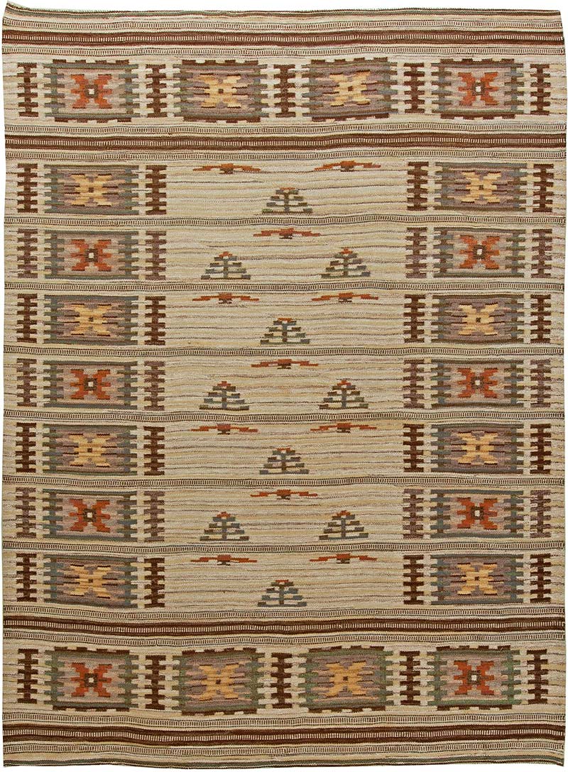 Vintage carpet Swedish flatweave geometric 12x9 bb6061