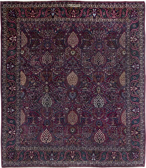 Antique carpet Persian tabriz red botanical 14x12 bb6375