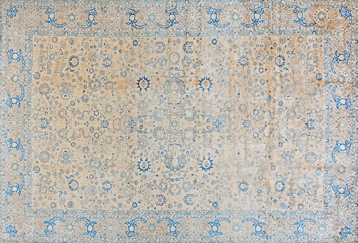 Antique rug Persian kirman beige botanical bb2858 17x11 5