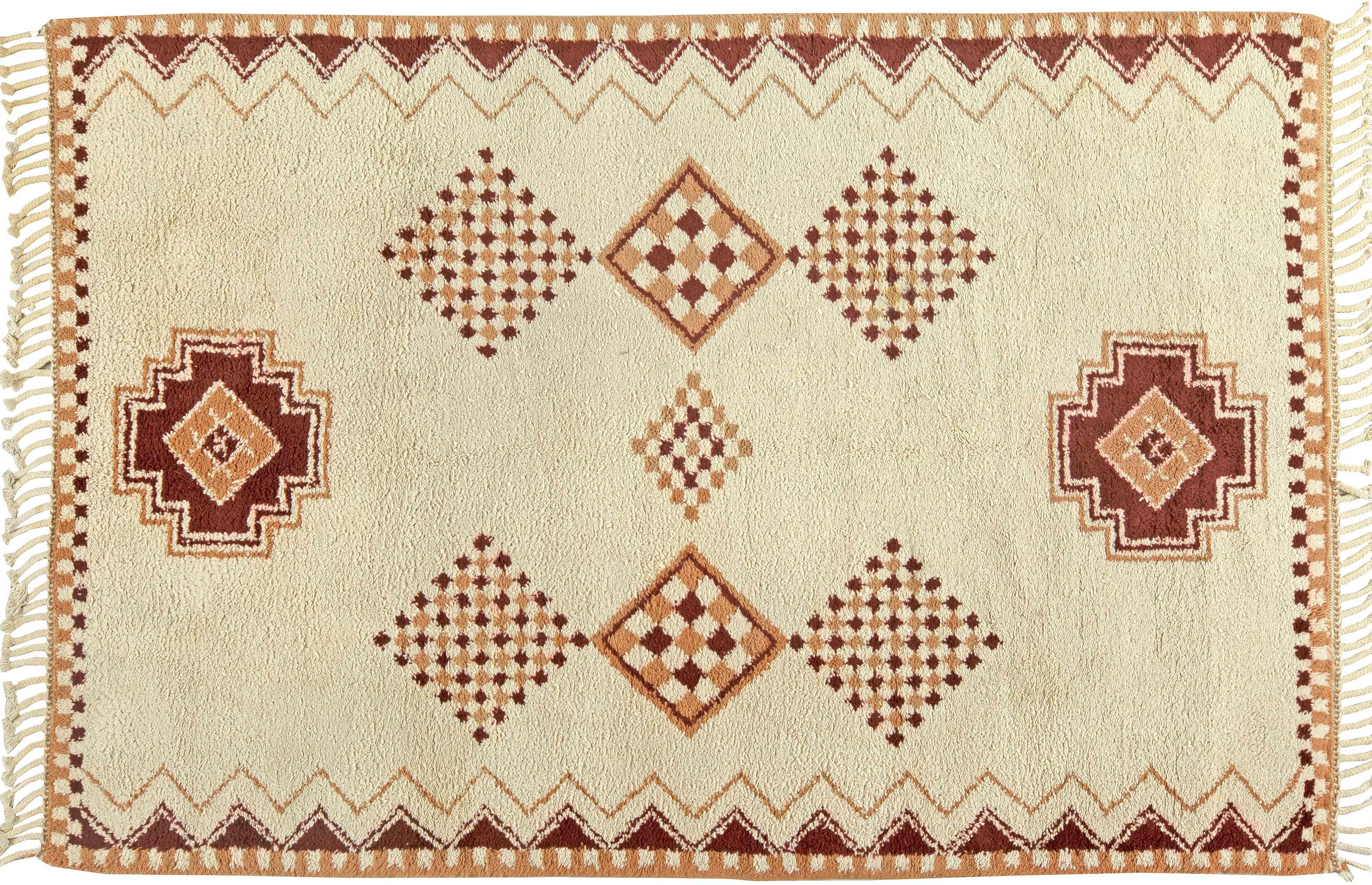 Vintage Tribal Moroccan Natural Wool, Brown Geometric Rug