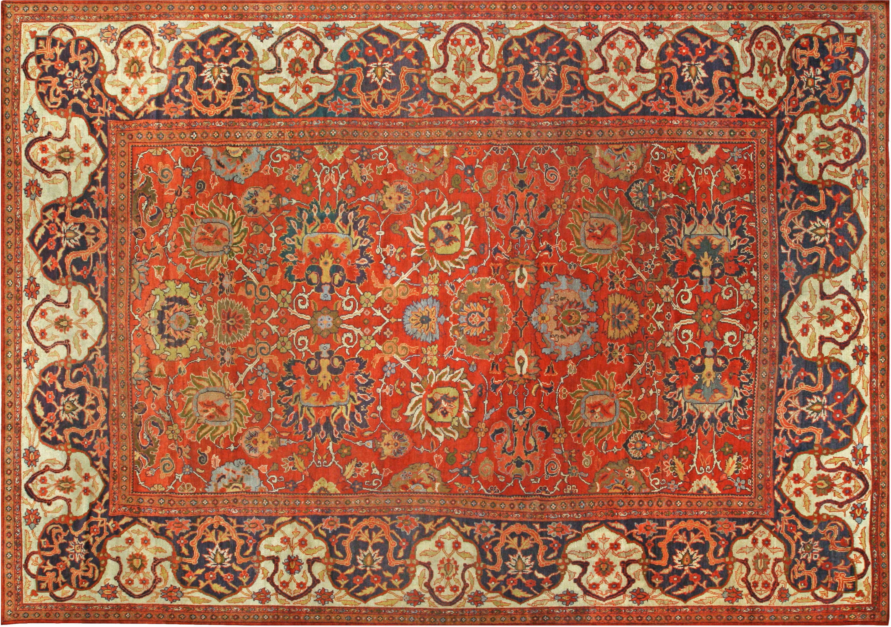 19th Century Persian Sultanabad Red Botanical Handmade Carpet BB6711 by DLB