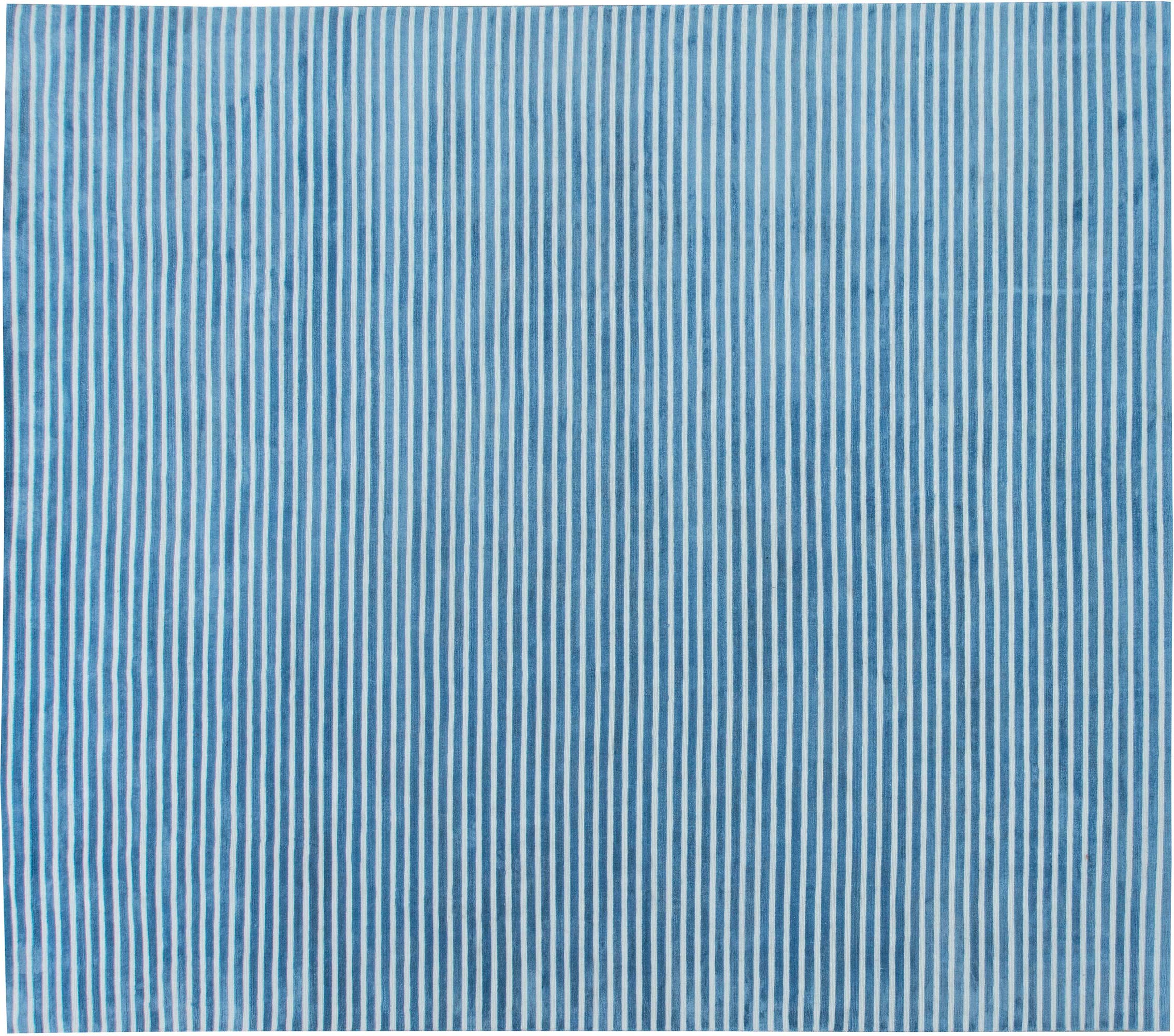 Doris Leslie Blau Collection Blue, White Striped Hand Tufted Rug N11561 ...