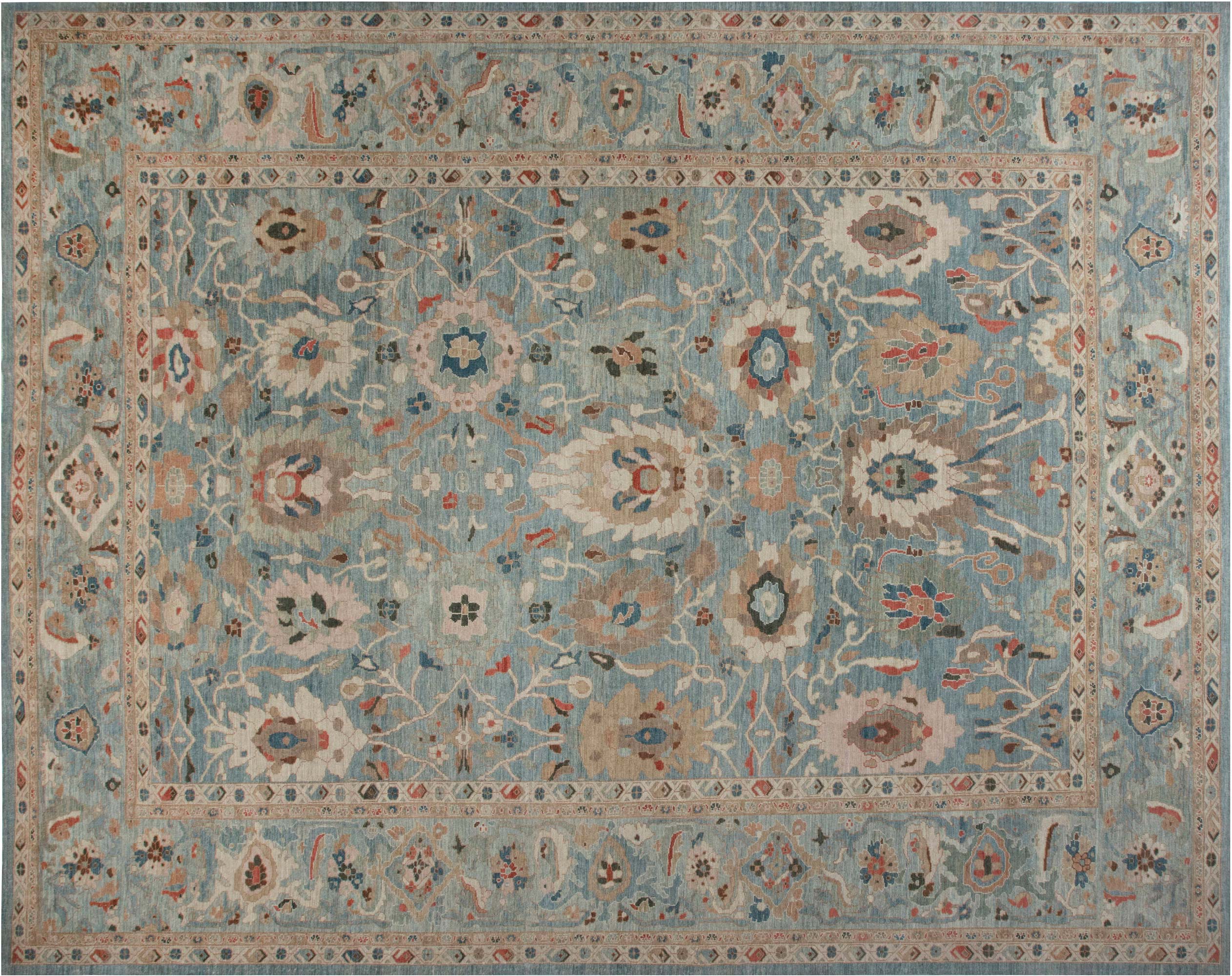 Blue Brown Red And White Wool Rug