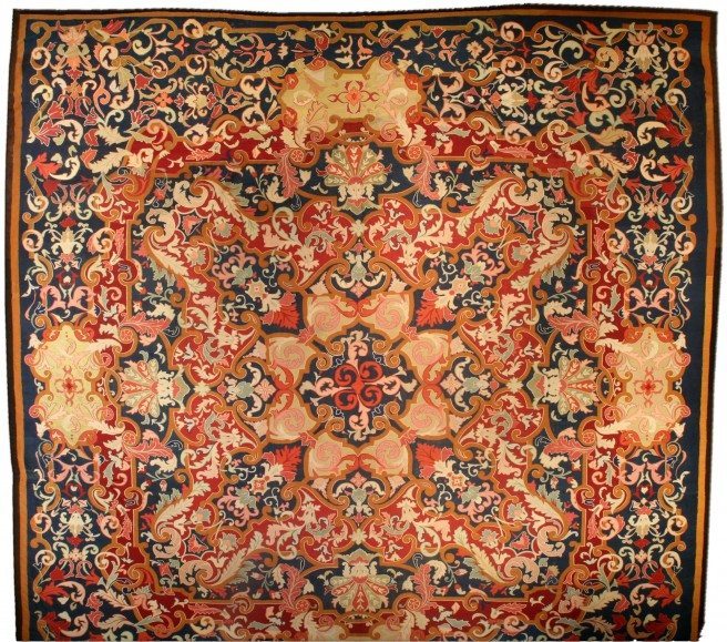antique-carpet-european-american-french-aubusson-savonnerie-blue-botanical-bb4461-19x18