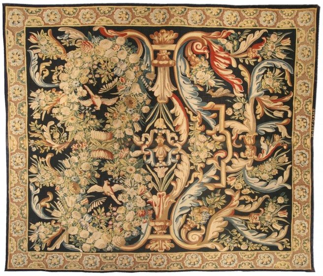 antique-carpets-european-american-gobelins-gobelins-tapestry-black-botanical-bb1212-13x12
