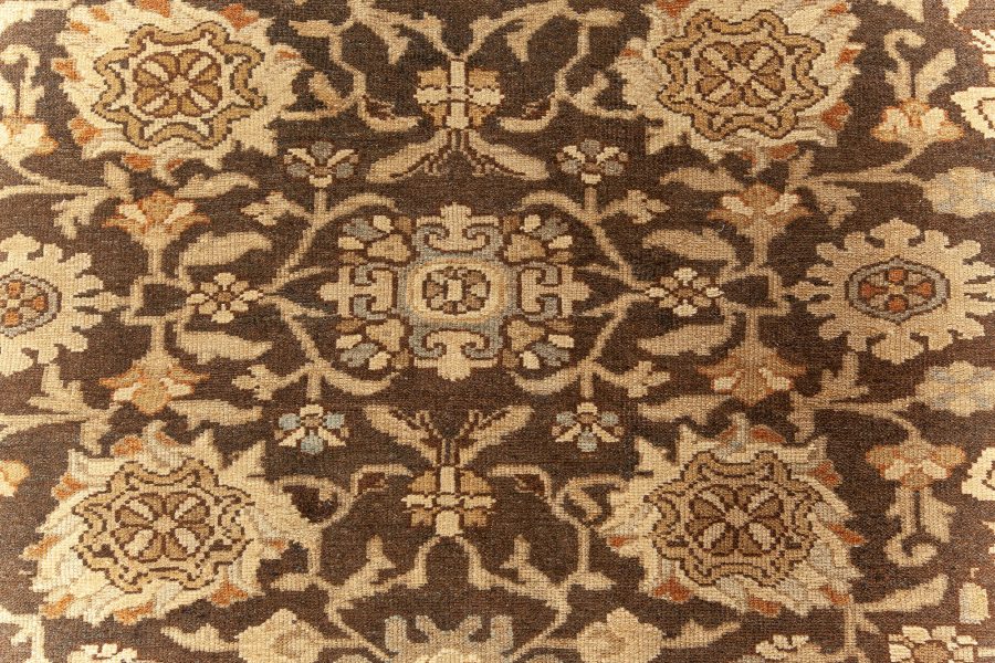 Antique Persian Malayer Brown, Beige and Blue Handwoven Wool Rug BB5893