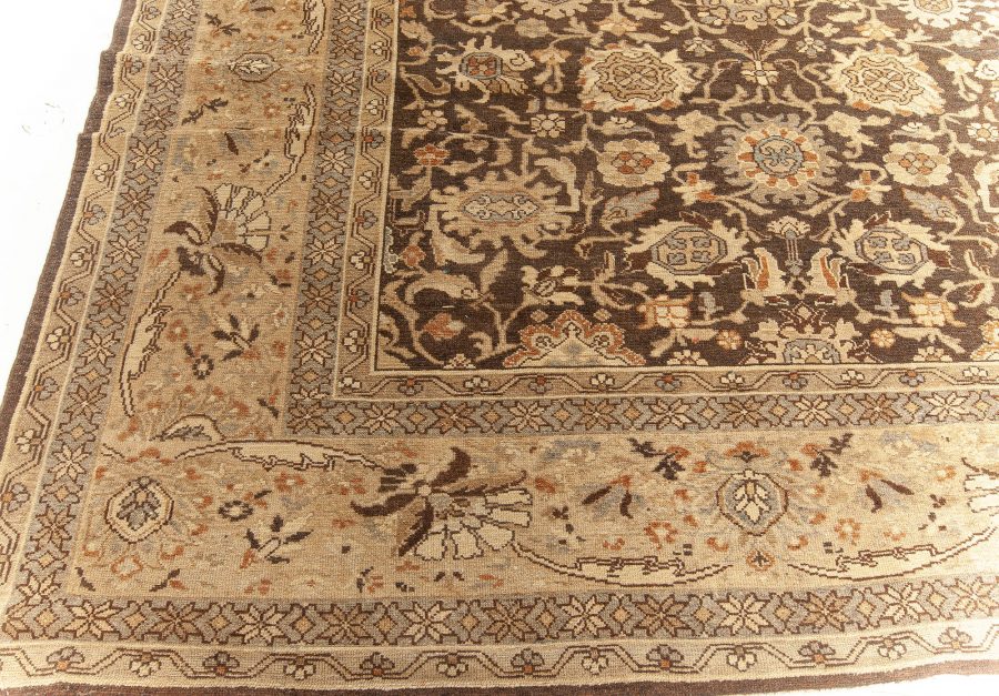 Antique Persian Malayer Brown, Beige and Blue Handwoven Wool Rug BB5893