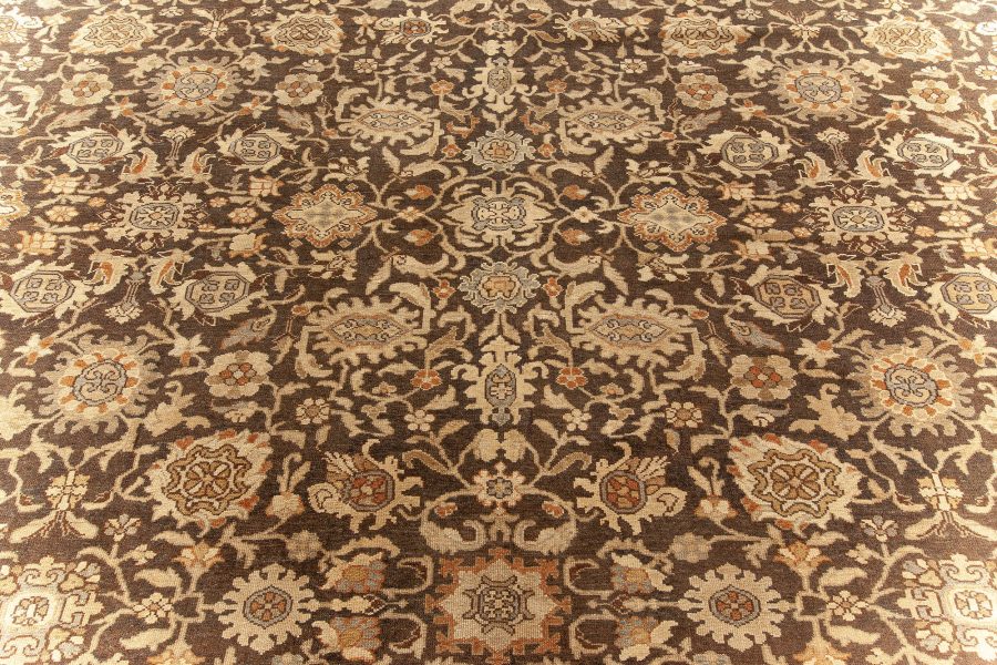 Antique Persian Malayer Brown, Beige and Blue Handwoven Wool Rug BB5893