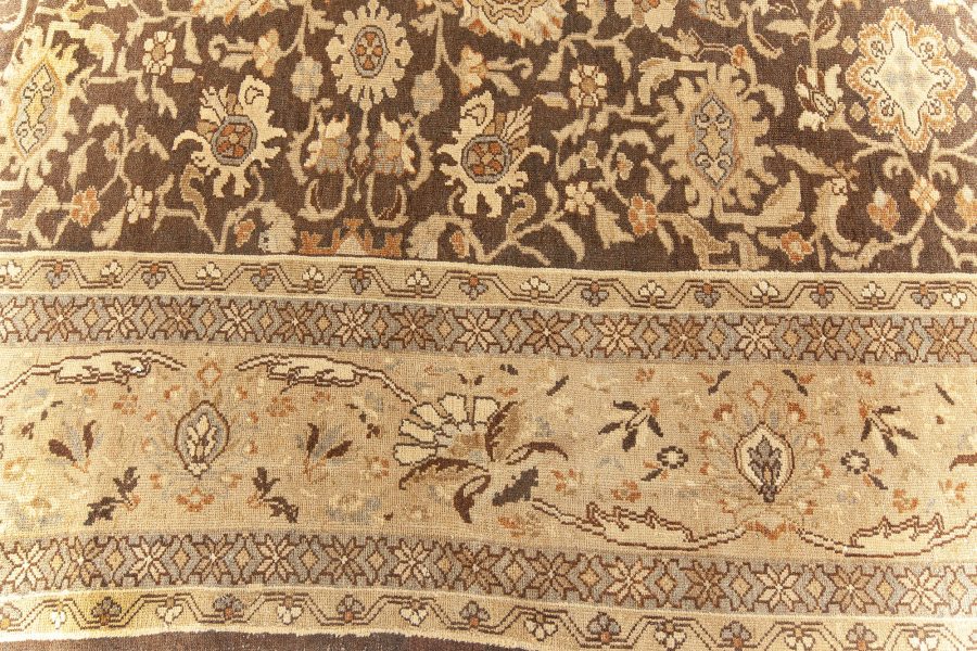 Antique Persian Malayer Brown, Beige and Blue Handwoven Wool Rug BB5893